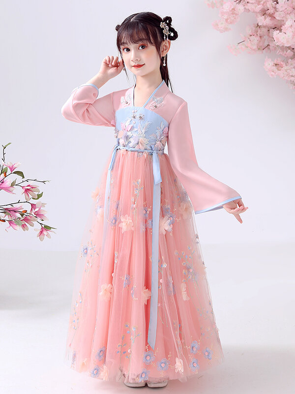 Традиционная китайская синяя детская одежда Hanfu для косплея, детский классический костюм династии Тан, танцевальное платье для девочек