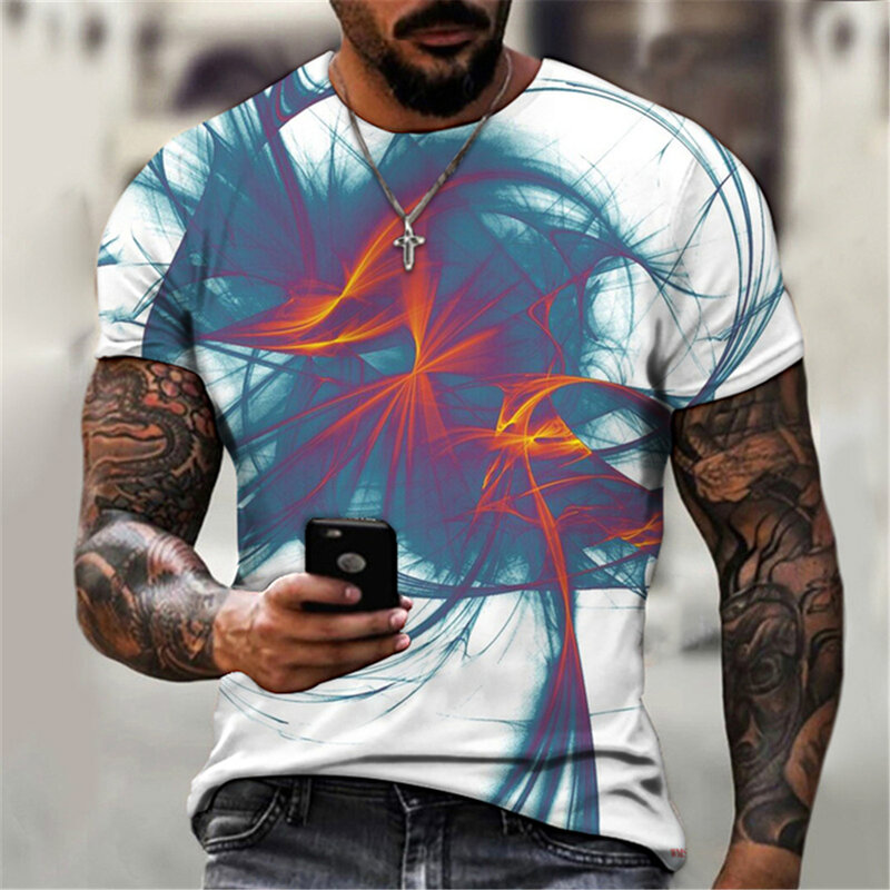 Nieuwe 2021 Zomer 3D Afdrukken Blauwe Inkt Schilderen Mode Casual Mannen Street Style Korte Mouwen Top O-hals T-shirt