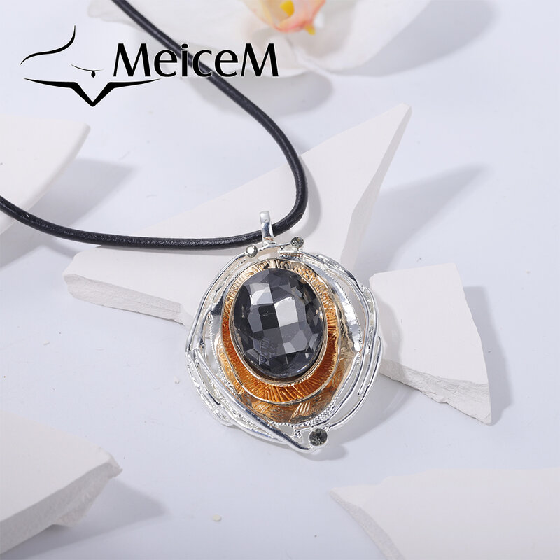 Meicem – grand pendentif en cuir multicouches pour femmes, collier en métal noir, Vintage, à la mode, cadeau de fête des mères, nouvelle collection 2022