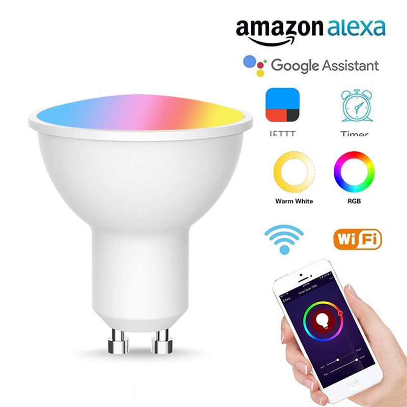 Gu10 led inteligente lâmpada luzes de teto spotlight wi fi conectado inteligente vida app voz controle remoto trabalho com alexa casa do google