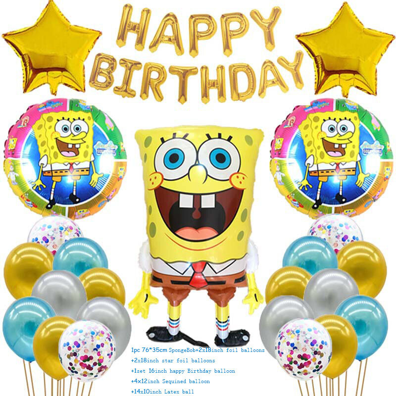 Cartoon Sponge-Bob Party Supplies Latex Balloons Happy Birthday Cartoon kidsroom Decoration Boys Faovr Kids Party ideas Decor