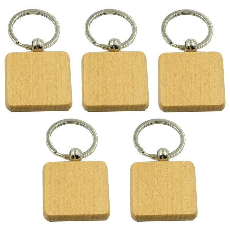 50Pcs DIY Blank Wooden Keychain Square Carved Key Ring Wooden Key Ring 40 x 40 mm