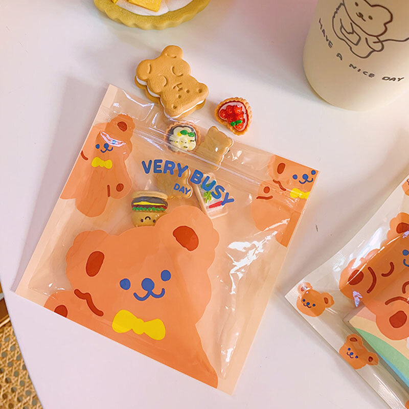 Bolsa hermética para Snacks para niñas, accesorios de viaje de oso bonito, bolsa de alimentación de tamaño pequeño galletas dulces, paquete de dulces, bolsa de regalo de 13,5 cm, 5 uds.