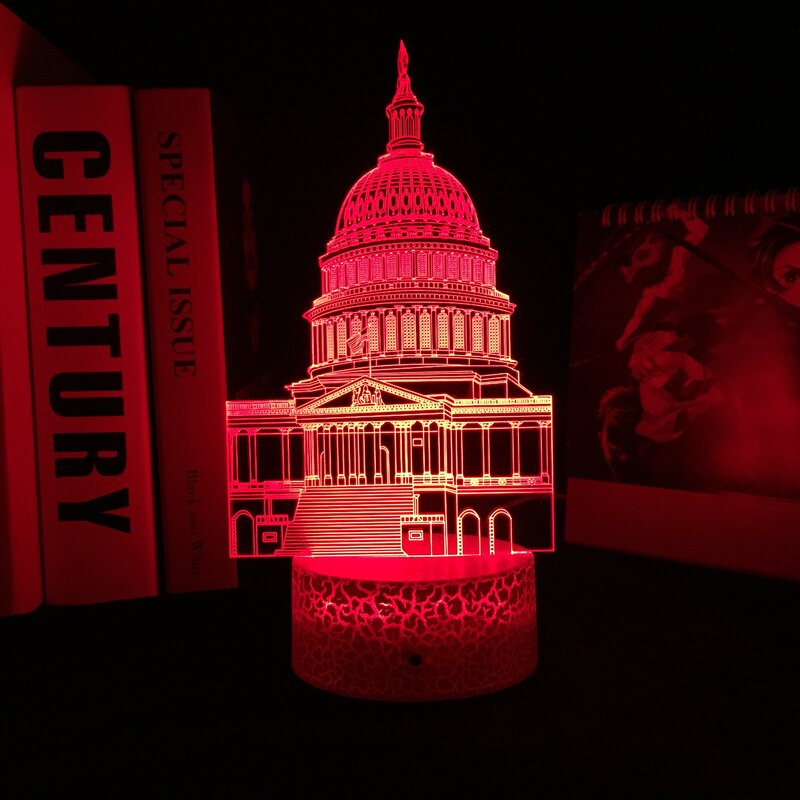 أمريكا بناء ثلاثية الأبعاد ليلة ضوء العلم الوطني LED الاكريليك مصباح للطفل غرفة نوم الديكور مصباح هدية عيد الجدول ضوء