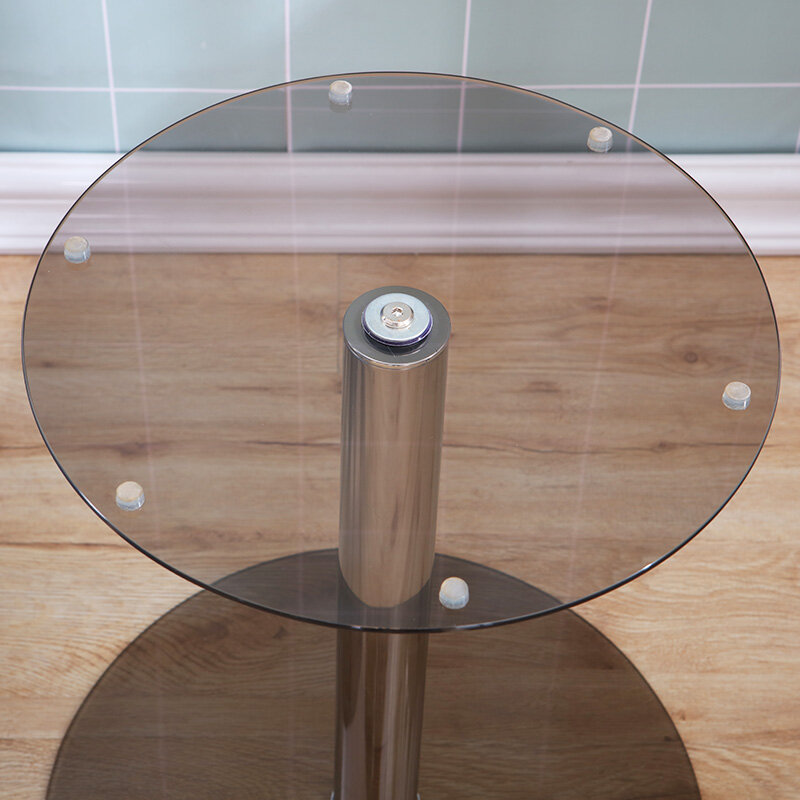 Table Basse ronde en verre trempé, meuble de salon avec pieds en acier inoxydable