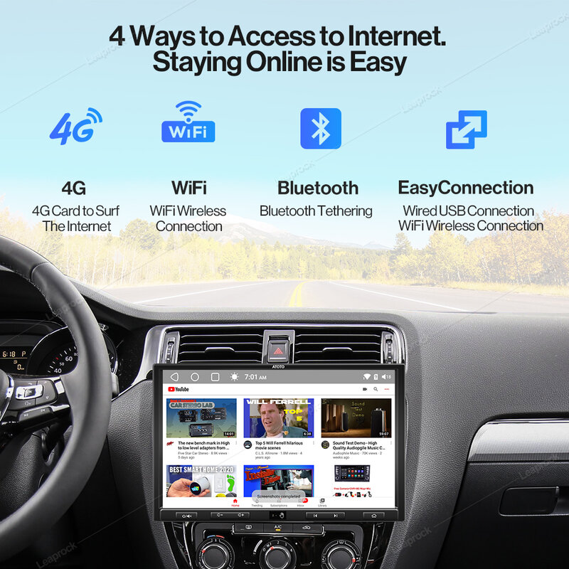 Dual Bluetooth Android 10.0 Auto Radio Touch Screen 2 Din Android 2.4G/5G Wifi Multimedia Video Player carplay Gps Map Navigatie