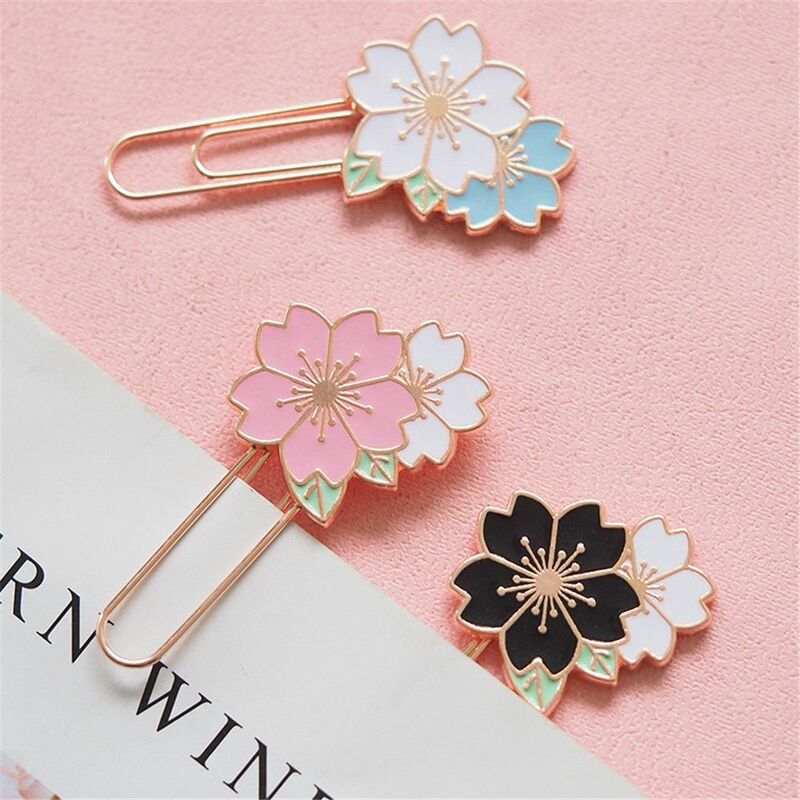 1pc Cherry Sakura Bookmarks Metal Binder Clips Page Holder Kawaii Stationery Photos Tickets Documents Clamp Office Supplies