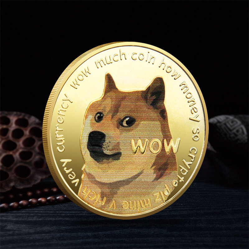 1PC Beautiful WOW Gold Plated Dogecoin Commemorative Coins Cute Dog Pattern Dog Souvenir Collection Gifts