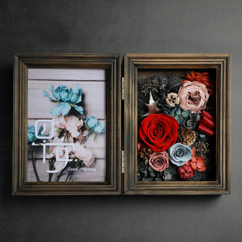 Decorazioni per matrimoni Photocards fiore immortale cornice per foto Bouquet di fiori secchi rosa Album fotografico confezione regalo decorazioni coreane regalo di festa