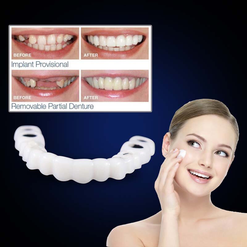 1Pair Fake Teeth Upper Lower Teeth Cover Smile Teeth Whitening  Braces Simulation Denture Plastic Orthodontic Oral Hygiene Tools