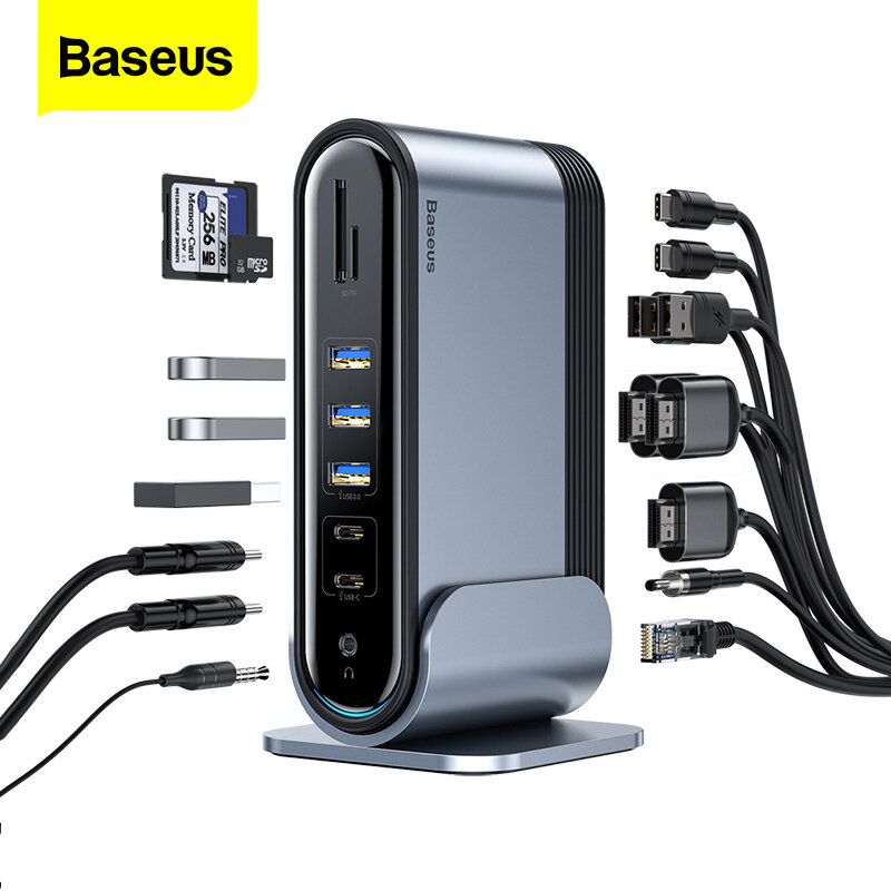 Baseus-HUB USB tipo C 16 en 1 a PD RJ45 VGA HD, 3 pantallas, adaptador USB 3,0 2,0, estación de acoplamiento para MacBook Pro