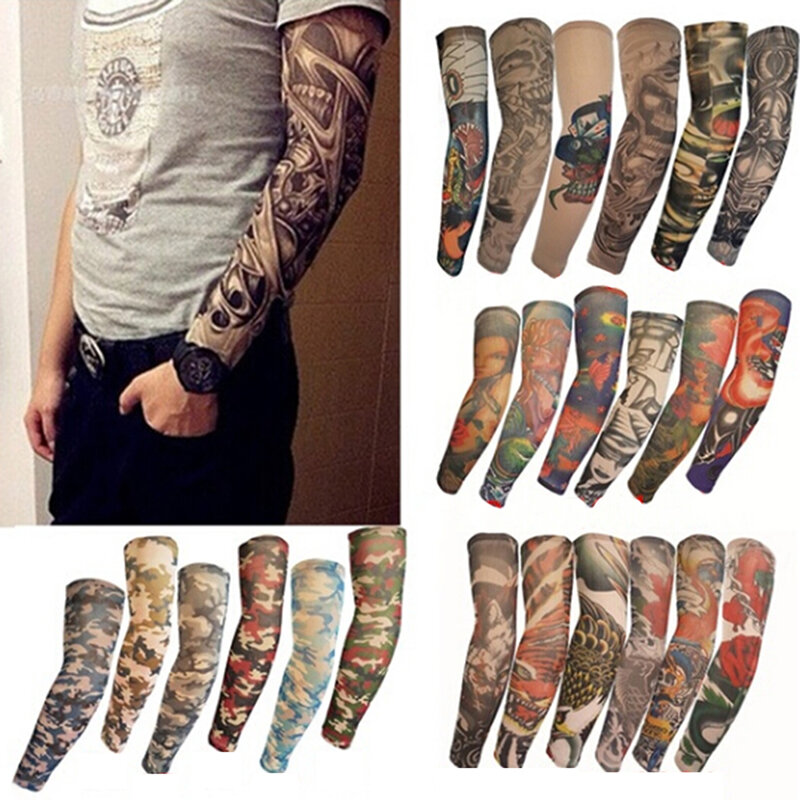 Fashion Tattoo Sleeves Arm Warmer Outdoor Temporary Fake Tattoo Warmer Sleeve Mangas Unisex UV Protection Arm Sleeve