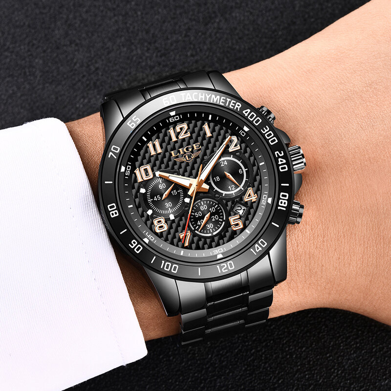 LIGE – montre de Sport de luxe pour hommes, chronographe, à Quartz, nouvelle collection 2020