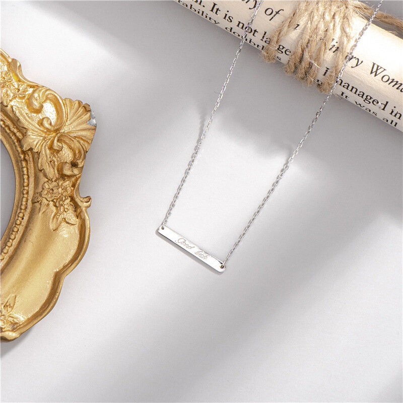Sodrov 925 Sterling Silber Halskette Anhänger Für Frauen Rechteck Glück Schriftzug Halskette Hohe Qualität Silber 925 Schmuck Anhänger