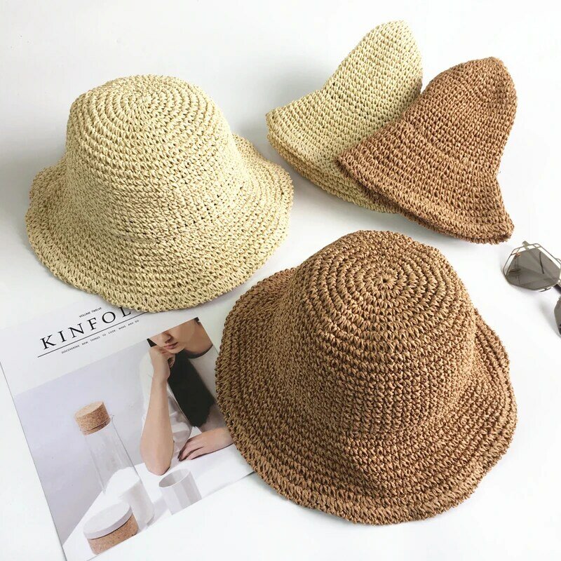 De Viaje plegable de playa sombrero de paja de Corea estilo universitario sombrero protector contra el sol sombrero de Sol de playa Mujer versátil pescador gorro de lavabo