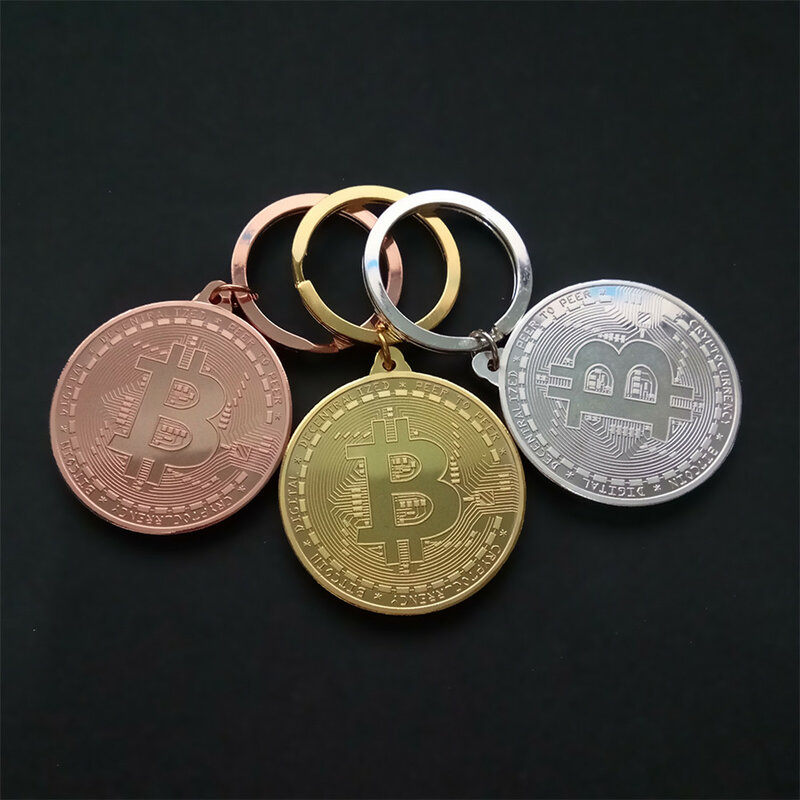 BTC เหรียญพวงกุญแจ Bitcoin จี้โลหะพวงกุญแจทองเงินดำฮาโลวีน Cos เด็กวันหยุดปีใหม่คริสต์มาสวันเกิดข...