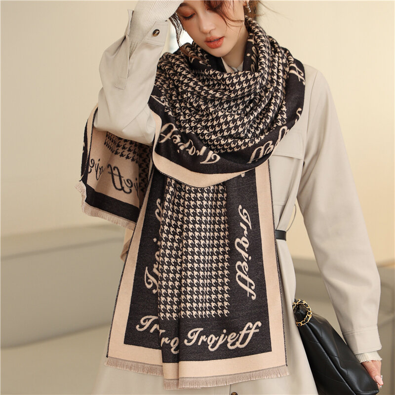 Bufanda de Cachemira cálida para mujer, chales gruesos de marca de lujo, manta de Pashmina, pañuelo de diseño, Foulard envolvente, Poncho, 2021