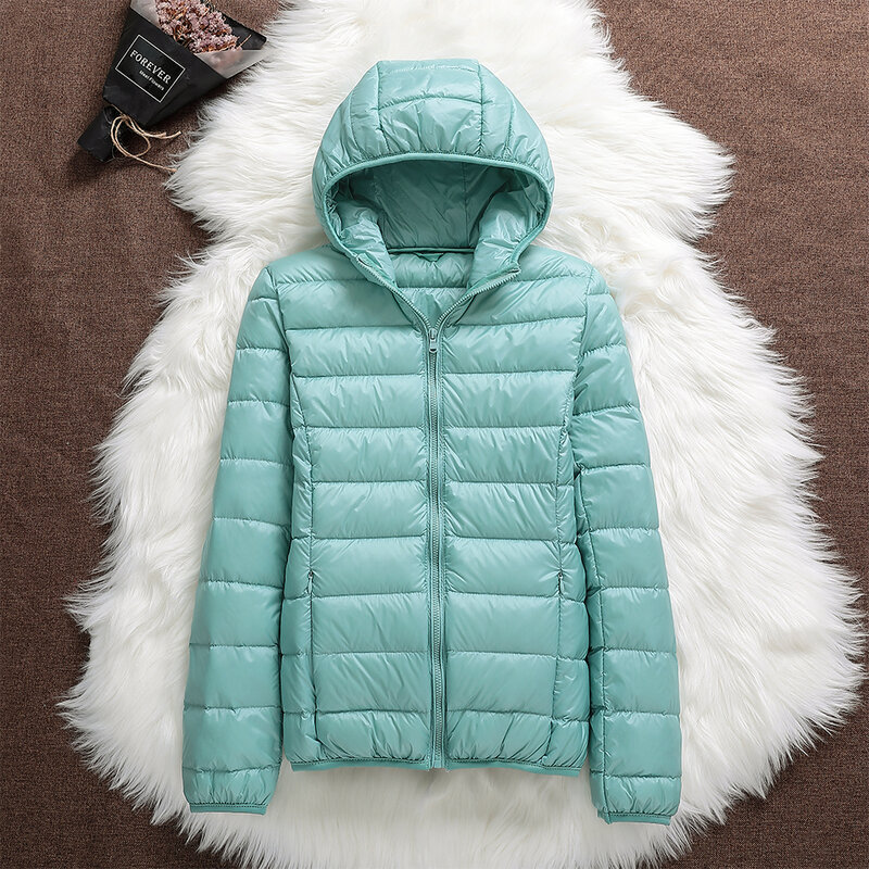 Chaqueta de fino algodón Down ultraligera de gran tamaño para mujer, chaquetas con capucha de plumón de pato, de manga larga, cálida, 2021