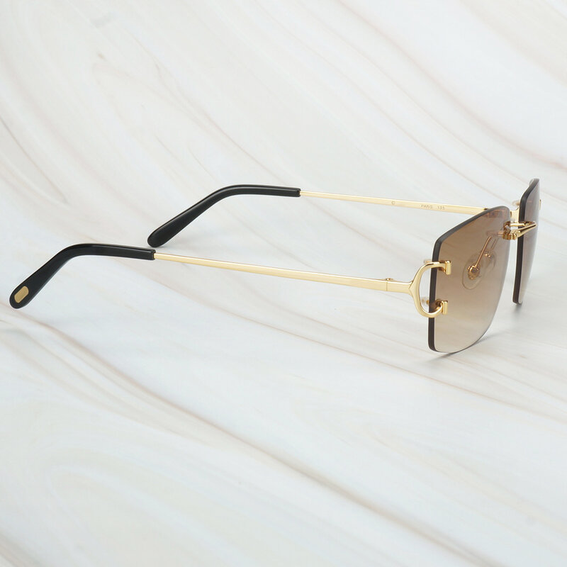Солнцезащитные очки без оправы для мужчин и женщин, роскошные квадратные солнечные аксессуары для вождения