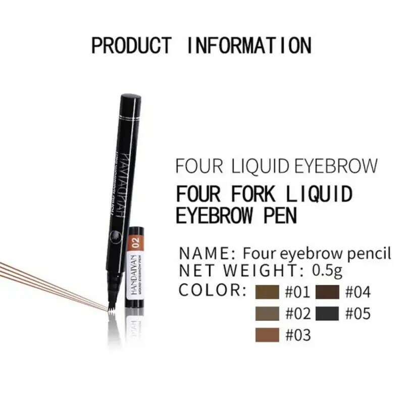 Crayon à sourcils imperméable à 4 fourchettes, 5 couleurs, crayon de tatouage, cosmétique durable, naturel, brun foncé, liquide, TSLM1