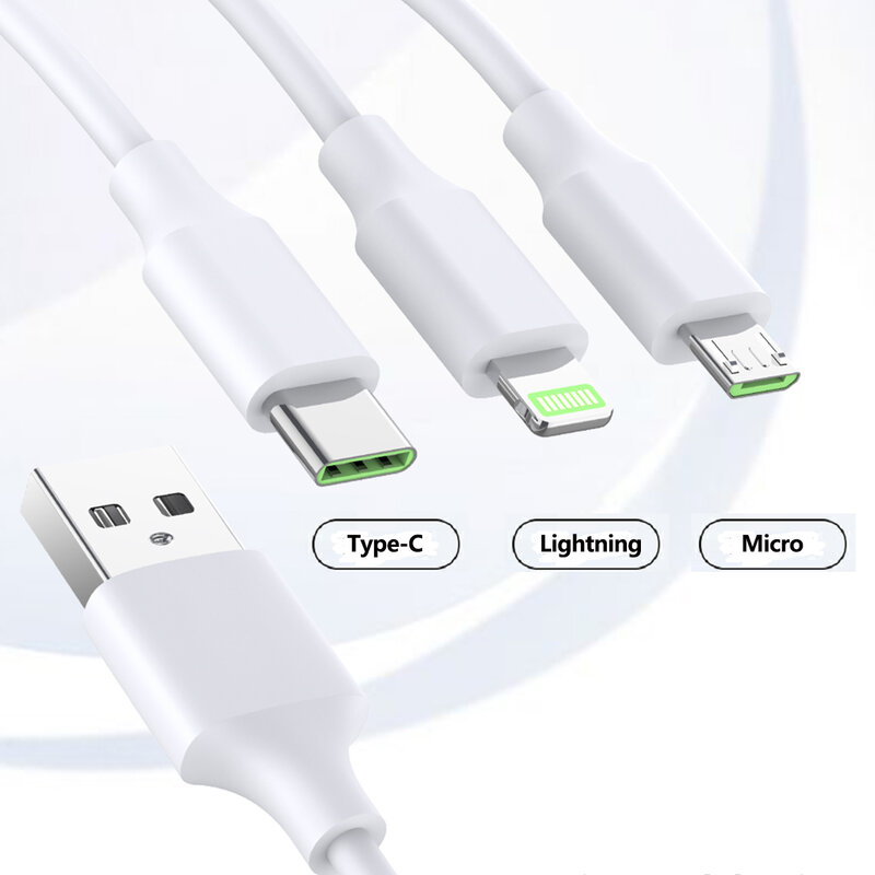 Зарядный кабель 3 в 1, Usb-кабель для Iphone, Android, провод для быстрой зарядки типа C, зарядный провод одновременно заряжает 3 устройства