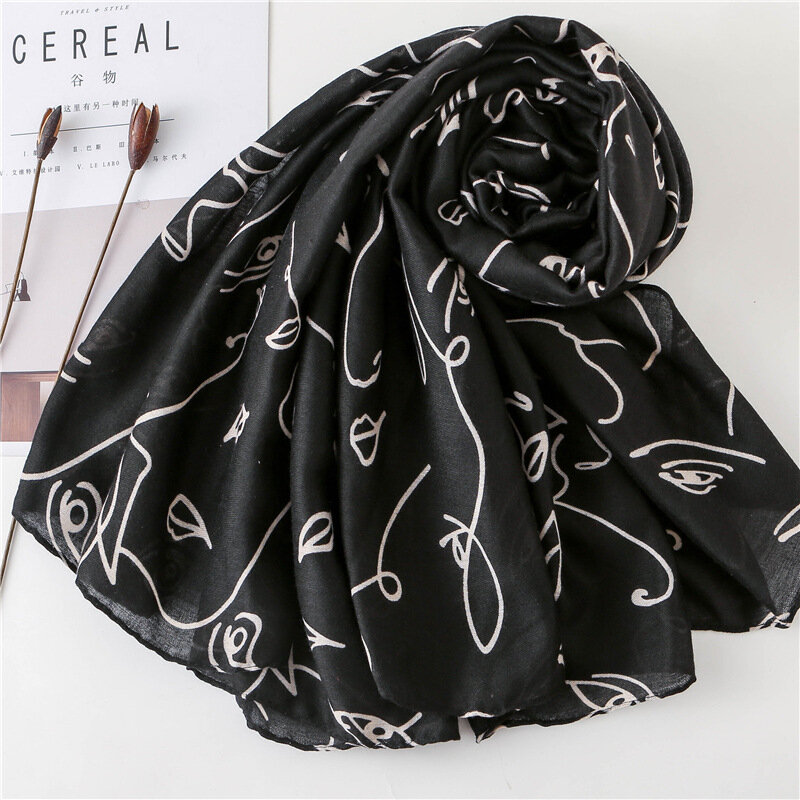 Женский теплый шарф с рисунком лица, модная шаль, черный пляжный шарф для путешествий, Женский Осенний шарф
