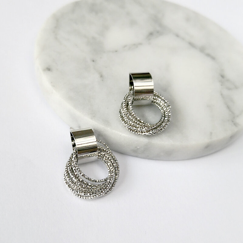 Multi Loops Half Round Geometric Earrings Layered Brass Gold Earrings for Women Glossy Minimalist Stud Earrings 2019