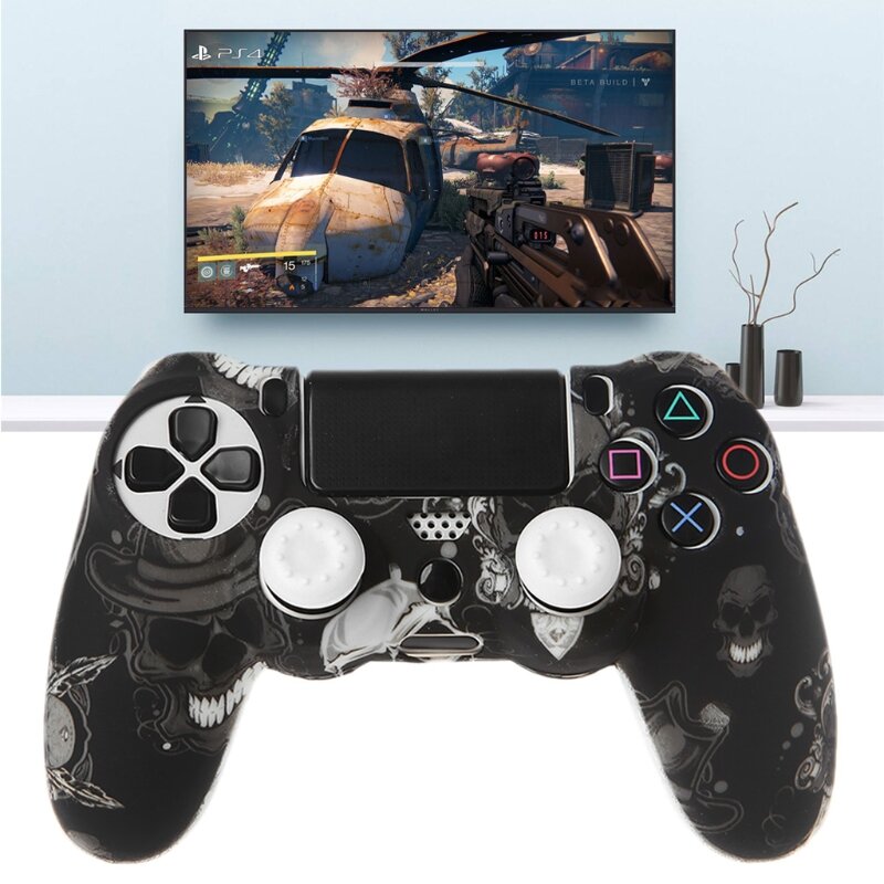 Силиконовый защитный чехол для контроллера геймпада + 2 держателя для PS4