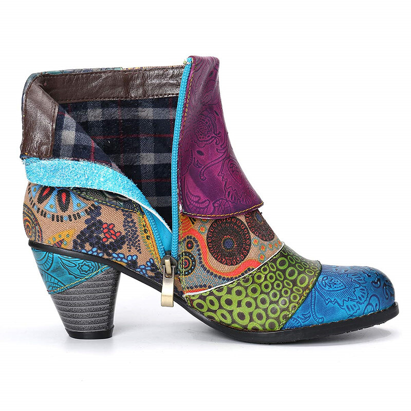 Винтажные женские ботильоны с принтом; Женская обувь из искусственной кожи в стиле ретро; Женские ботинки на высоком квадратном каблуке; 2020