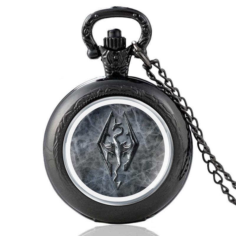 Relógio de bolso skyrim de quartzo, relógio vintage de bolso para homens e mulheres, colar de pingente, presente de joalheria