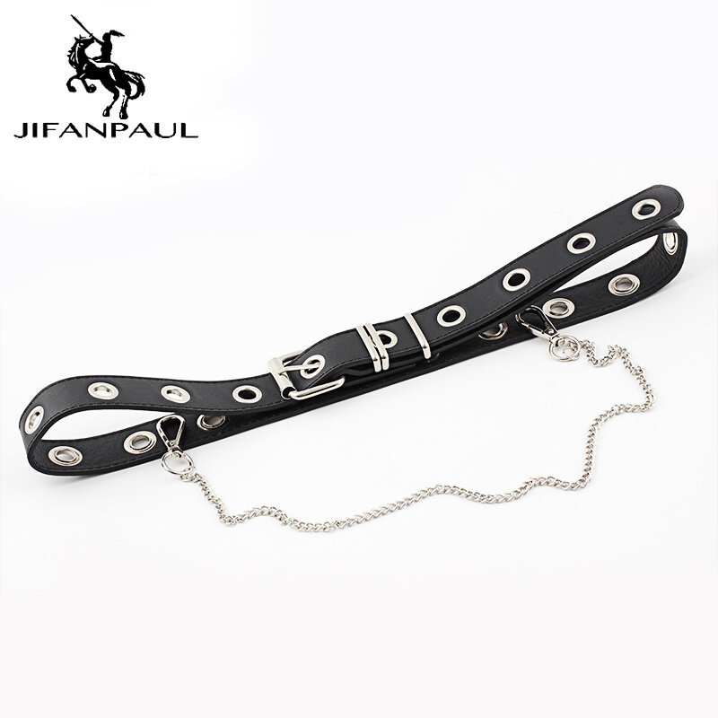JIFANPAUL-cinturones de cuero genuino de alta calidad para mujer, cinturones de moda retro de una sola fila, ajustables con cadena para Vaqueros