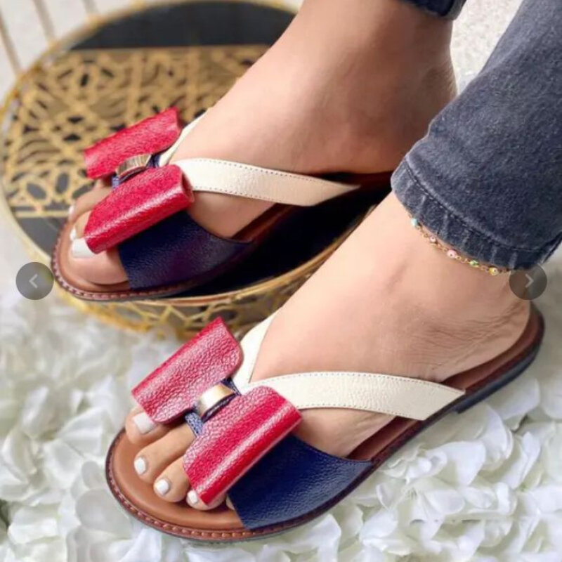 2021 novedad de verano de las mujeres de tacón bajo Tacón cuadrado Color de moda a juego zapatos con lazo planos elegante y cómodo caliente vender 6KF257
