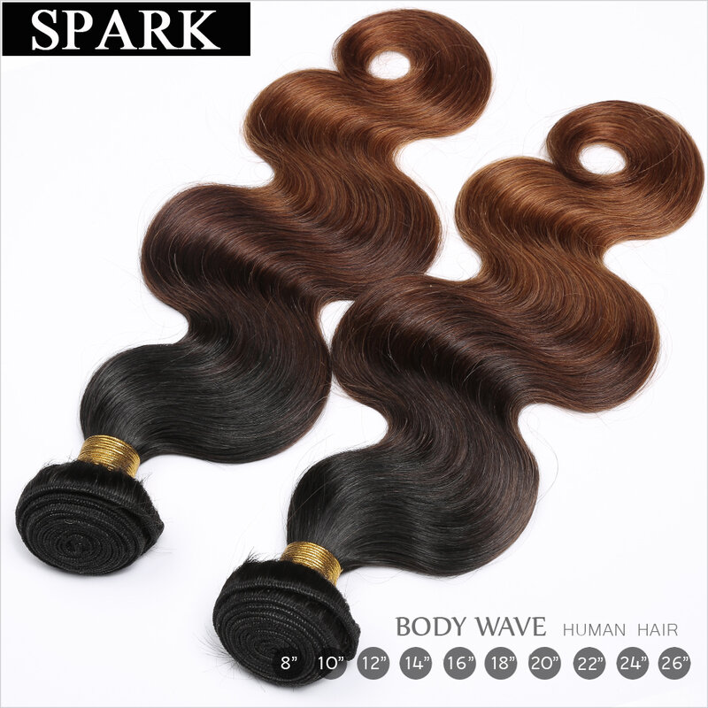 سبارك-شعر مستعار برازيلي مموج 100% شعر بشري ، 4 × 4 إغلاق من الدانتيل ، وصلات منسوجة ، مجموعات من 3 أو 4
