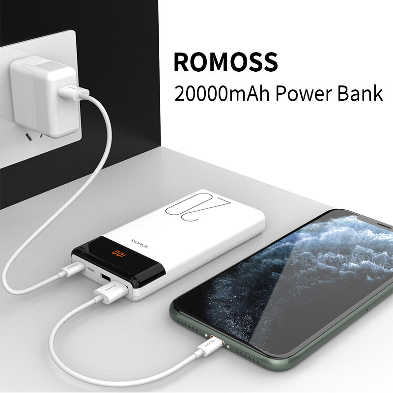 ROMOSS-Batería Externa LT20 LT20PS para móvil, Powerbank de carga portátil de 20000 mAh, batería externa de 20000 mAh para iPhone 13, Xiaomi Mi