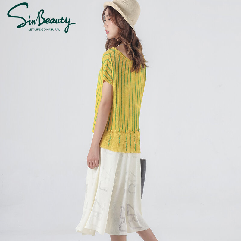 SINBEAUTY – jupe Jacquard Midi taille haute pour femme, avec lettres ajourées, mode, sexy, élégante, ligne a, été