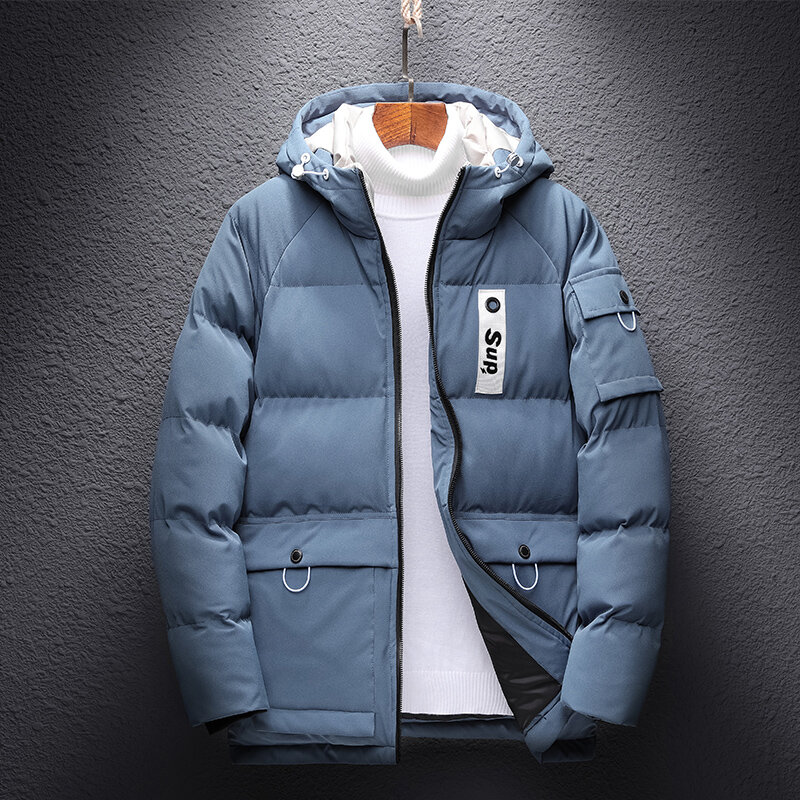 Inverno jaqueta de algodão com capuz acolchoado para baixo jaqueta estilo coreano tendência grande tamanho masculino à prova de vento moda bolha jaqueta