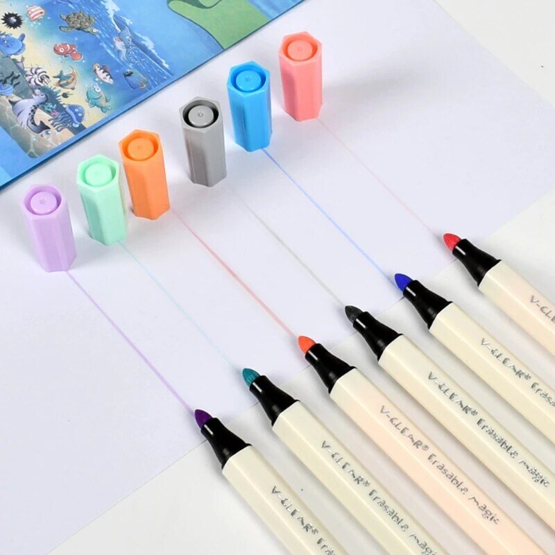 Stylo à encre colorée invisible avec 1 gomme thermique, 6 stylos pour bloc-notes, dessin d'enfants