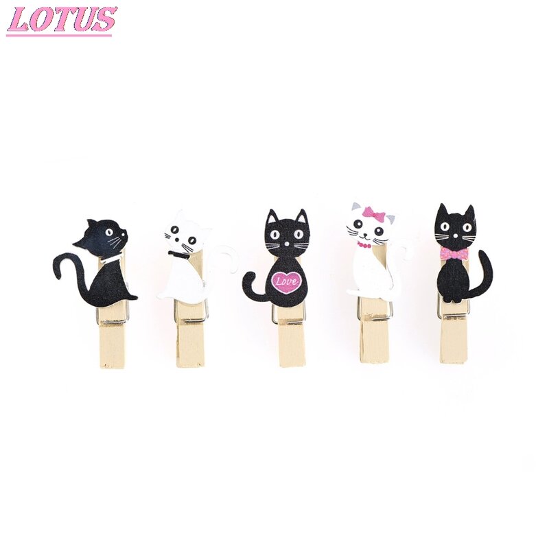 10 Buah Klip Kayu Kucing Jepang dengan Tali Rami Klip Makanan Lucu Mini Klip Kertas Kayu untuk Tas Alat DIY Siswa
