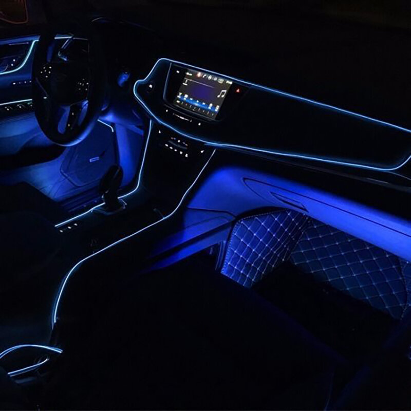 Samochód podświetlany przewód LED światło wnętrze Ambient LED Strip oświetlenie neonowe Garland lina stalowa rura dekoracja elastyczna rurka kolory Auto Led