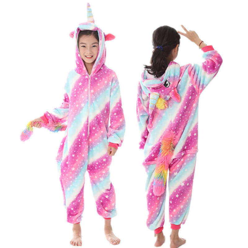 Pijama para crianças, conjunto de macacão de inverno para meninos e meninas, roupa de dormir fofa de kigurumi, pijama esqueleto de unicórnio