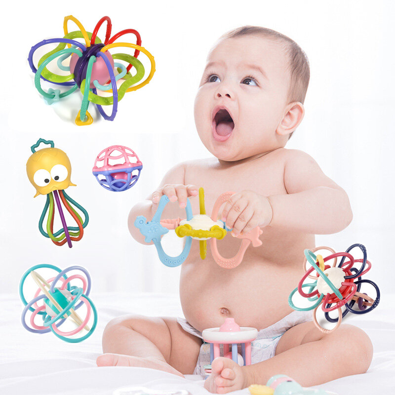 Sonajeros para bebé, mordedor sensorial para recién nacido, juegos  educativos para el desarrollo del bebé, juguetes para bebés de 0, 6 y 12  meses - AliExpress
