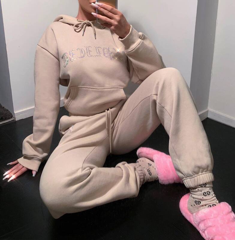 Set Hoodie Berlian 2 Potong CELANA JOGGER Sweatshirt Wanita Setelan Sweatpants Pakaian Wanita Sweatsuit Y2K Baju Olahraga Streetwear