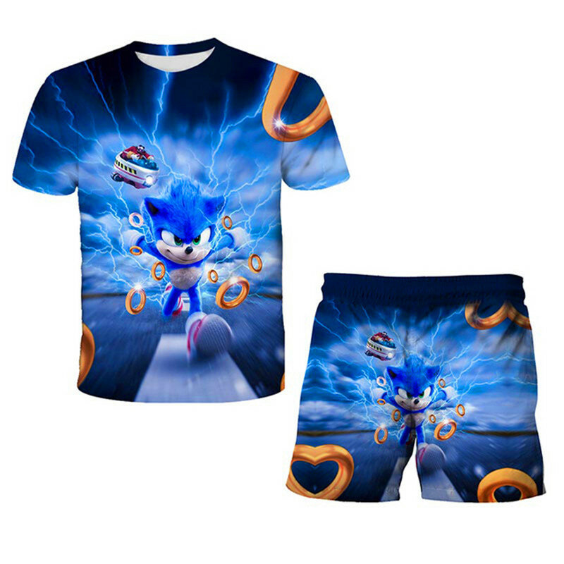 子供のための3DソニックTシャツ,漫画のショートパンツ,男の子のスポーツスーツ,4〜14歳の赤ちゃんのための服のセット