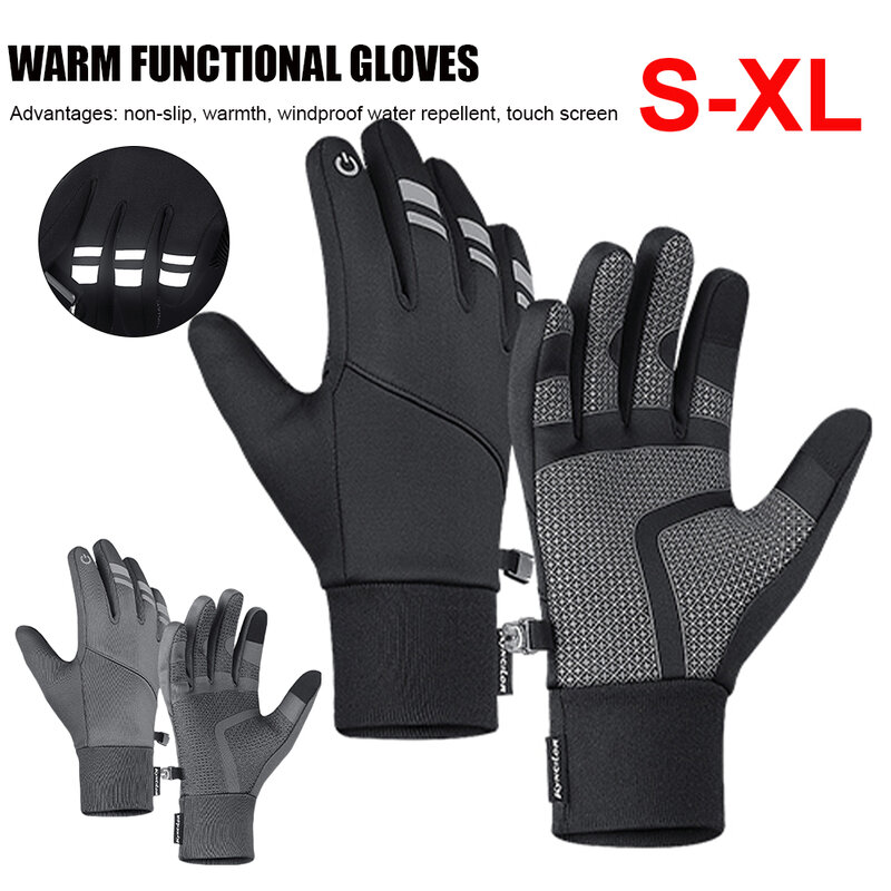 Зимние перчатки для мужчин и женщин, водонепроницаемые велосипедные перчатки, светоотражающие перчатки для сенсорного экрана, спортивные ...