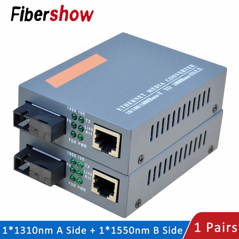 Gigabit fibra óptica media converter HTB-GS-03 1000mbps única fibra sc porto fonte de alimentação externa