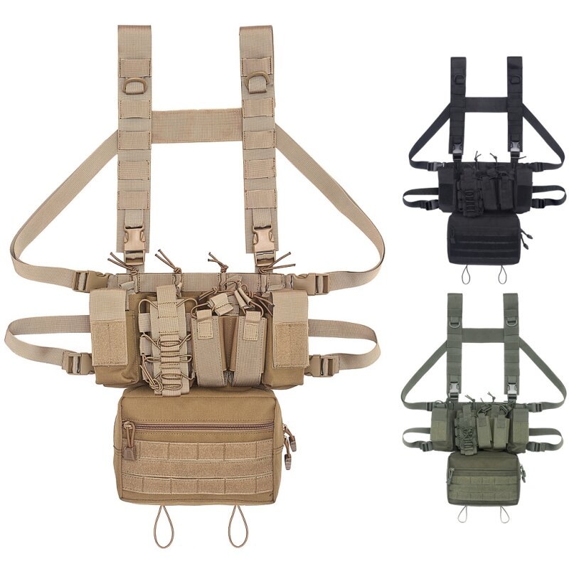 Colete tático molle removível, equipamento de munição peitoral para caça airsoft paintball com bolsas ak 47/74