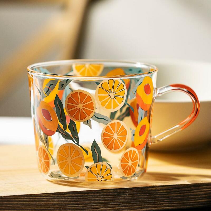 MDZF SWEETHOME-Tazas de vidrio con escala para té, taza de café para fiesta, vaso de agua creativo, Cactus, melocotón amarillo, 500ml
