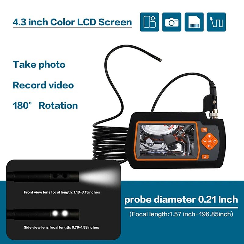 Câmera endoscópio única e dupla com tela lcd ips 1080p, 4.3 polegadas, 6 led, 3x, zoom ip67, à prova d'água, câmera de cobra para inspeções de esgoto