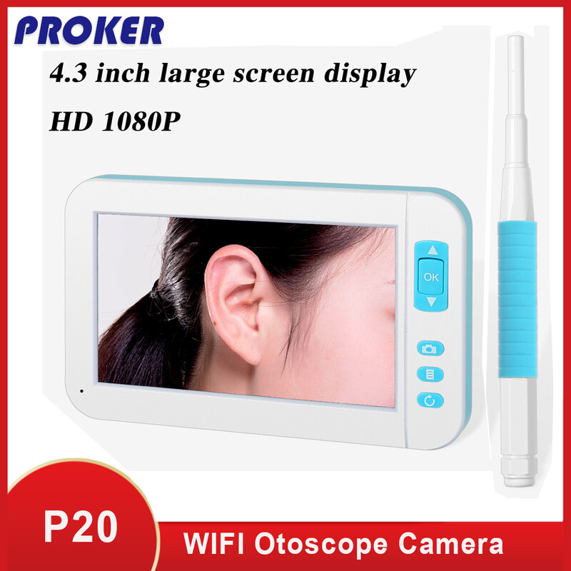 Proker-كاميرا منظار الأذن مع شاشة HD TFT IPS ، 4.3 بوصة ، منظار الأذن الرقمي ، شاشة مراقبة الأذن ، P20 HD1080