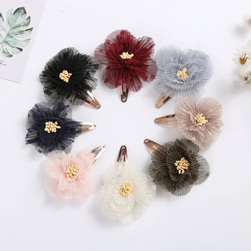 2 unidlote 20 colores Vintage arrugas flores de tela con Clip para las niñas de seguridad horquilla accesorios Flor de gasa para el cabello accesorio 